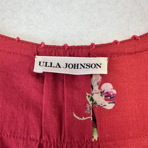 Ulla Johnson Swiss Dot Red Floral Red Clementine Tiered Midi Dress Size 6 - Picture 3 of 12